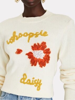 Lingua Franca Whoopsie Daisy Hand Embroidered Pullover Sweater Medium $425